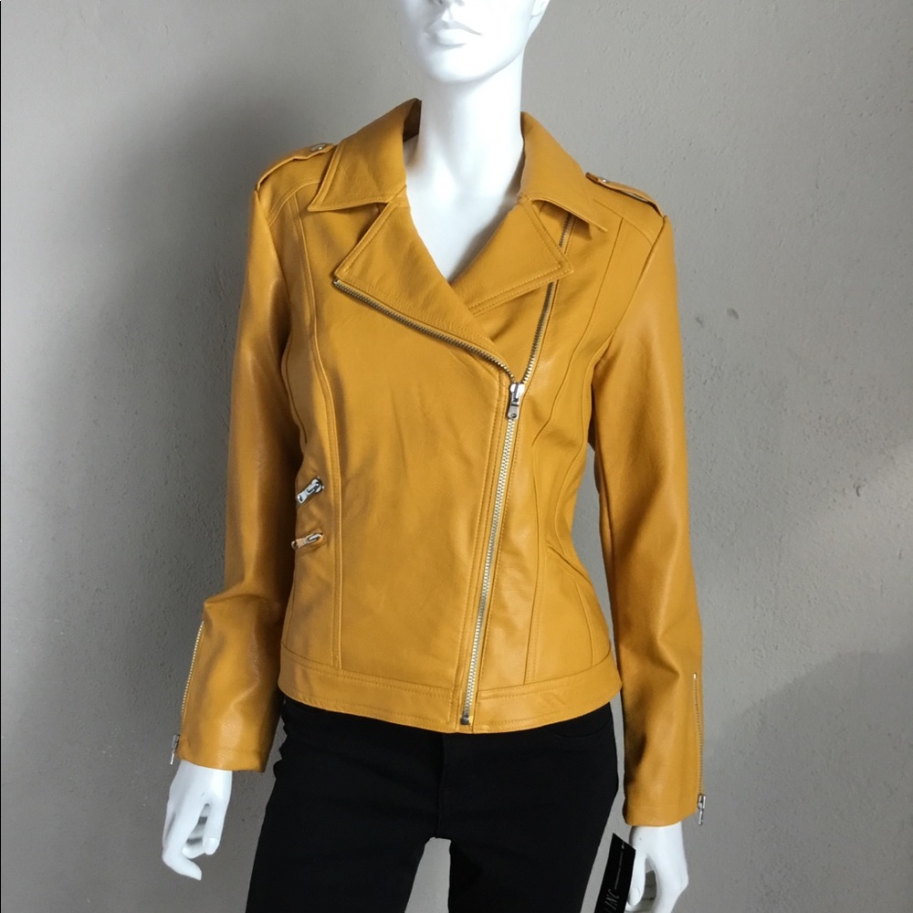 Inc. faux leather yellow motorcycle jacket